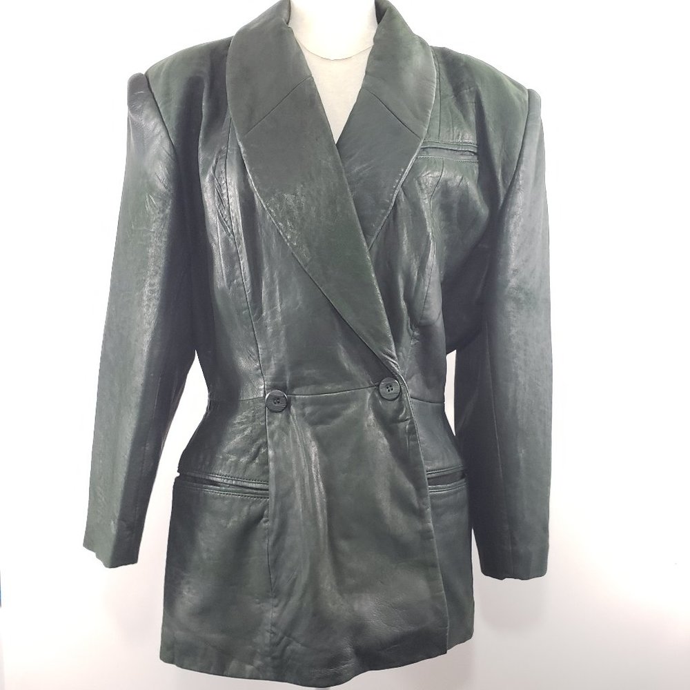 Banana Republic Forrest Green Leather Coat, Sz 14